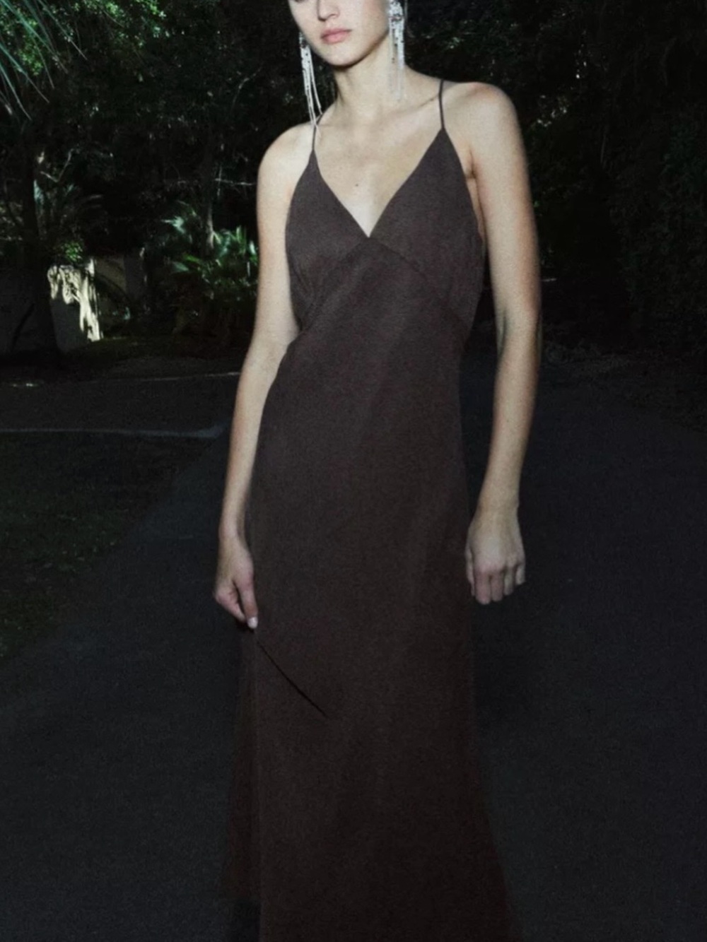 Zara ZW Collection Satin Slip Maxi Dress Chocolate Brown Size M